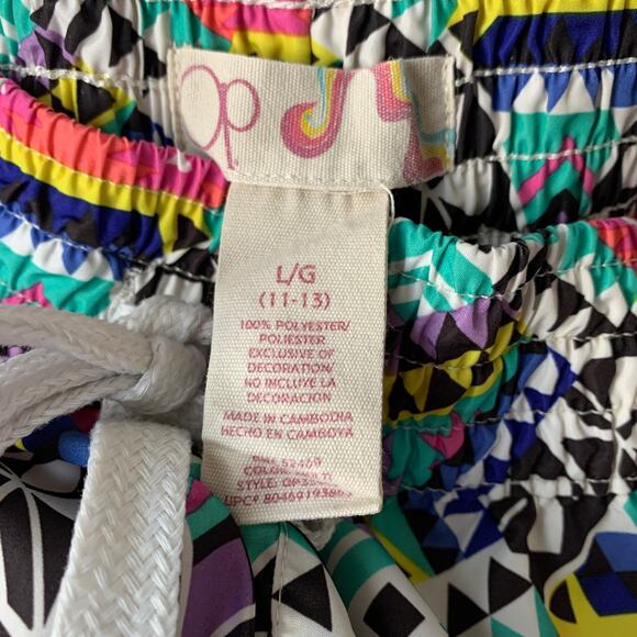 OP Multi-Colored Geometric Shorts Drawstring Elastic Waist Beach Size L (11-13) - Picture 9 of 9